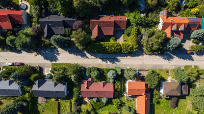Aerial View Of Street Using Roofs 