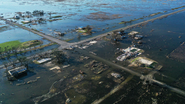 Aerial Nighborhood Devastated By Floodwaters 