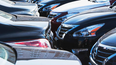 Close Up Of Parked Cars In Lot 