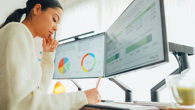 Woman Reviewing Data Using Computer 