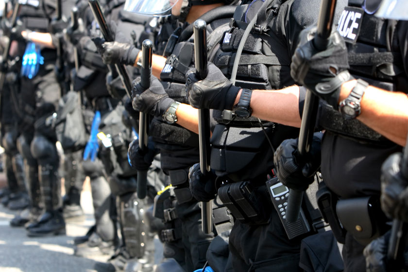 Security Personnel Hands Holding Rifles 