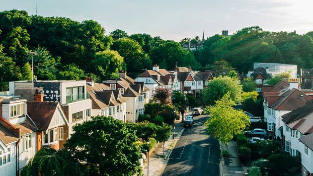 Uk Aerial View Of Residential Neighborhood 