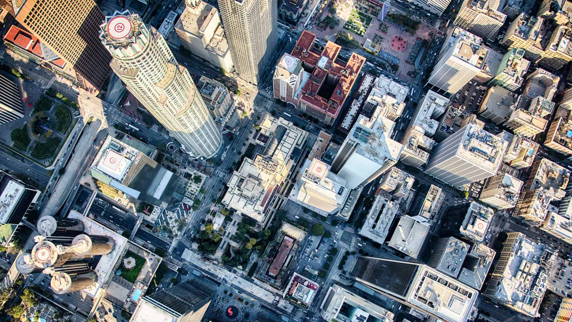 Aerial View Of City Buildings Streets 
